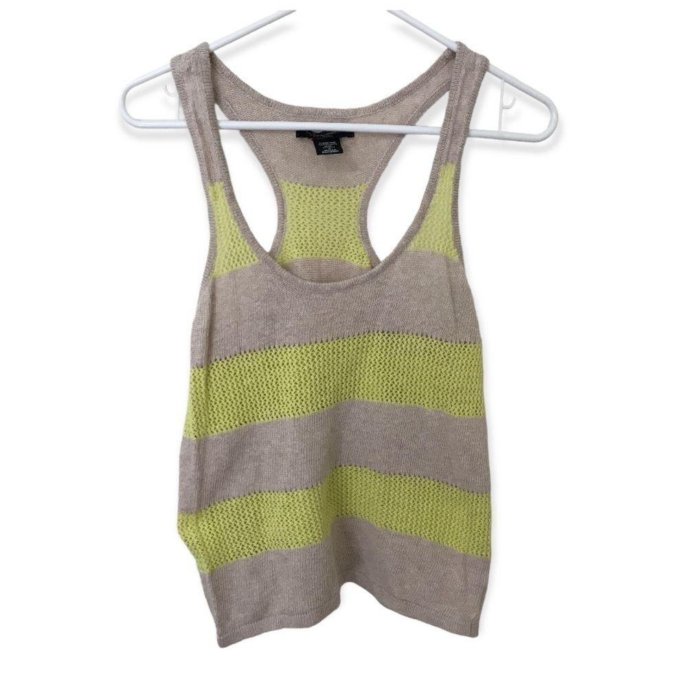 Women’s Striped Racerback Tank Top Beige and Green Size Medium